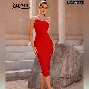 Red Asymmetrical Ribbed One-Shoulder Cocktail Dress